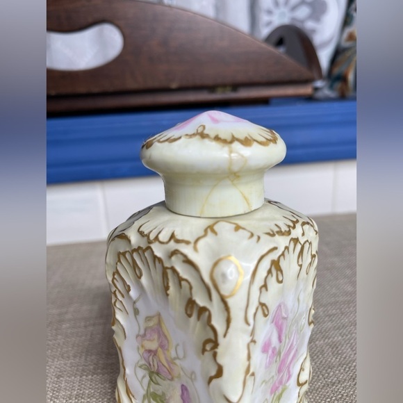 Vintage Porcelain Perfume Bottle Victorian Tea Caddy Ginger Jar Powder Floral - Picture 2 of 7